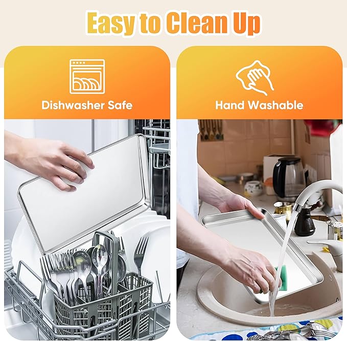 Homikit 2 Pack Baking Sheet, 9 x 13 Inches Stainless Steel Quarter Sheet Pan Set for Baking Cooking Toasting, Metal Cookie Tray Fits Toaster Oven, Non Stick & Rust Free, Dishwasher Safe