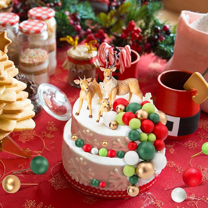 108 Pcs Balls Cake Topper DIY Cupcake Insert Foam Balloons for Cake Baking Wedding Anniversary Birthday Decoration(Various Green, Red, Gold, White,Multi Sizes)