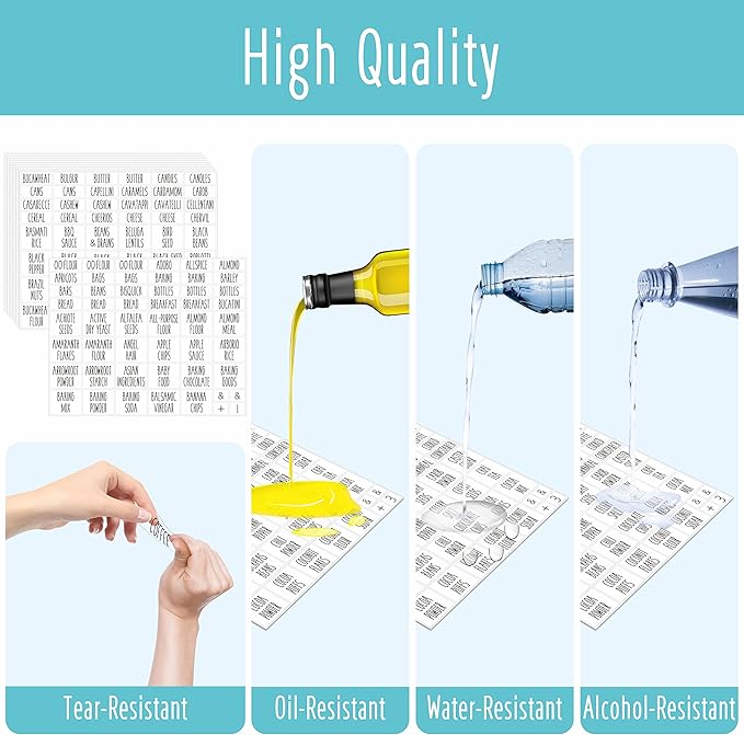 Hebayy 612 All Caps Minimalist Pantry Food Labels, Herb Spice Seasoning Oil Stickers, Plus 51 Blank Ones, Waterproof, Oil & Tear Resistant, No Residue, Expand Version for Kitchen Containers Jars