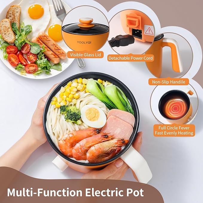 Hot Pot Electric : 1.5L Mini Ramen Cooker with 2 Temp Settings, Portable Lazy Pot Dorm, Office Must Have for Ramen/Noodles/Soup/Oatmeal