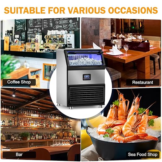 Ice Maker Machine Commercial, 240Lbs/24H with 75Lbs Storage Bin, 80Pcs Ice Cubes 8Mins, Freestanding Large Ice Machine with Water Filter and Ice Scoop for Restaurant Bar Home Office