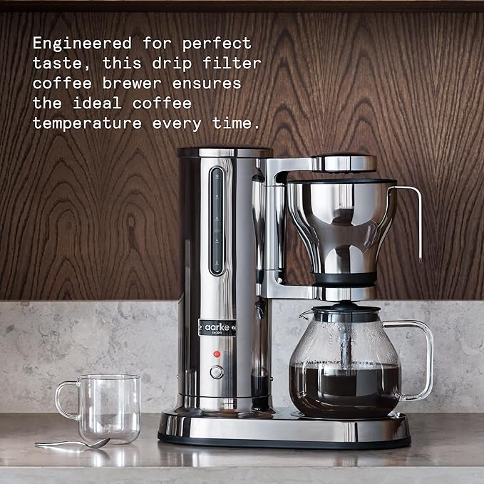 aarke Coffee Maker - Electric Drip Brewer with Automatic Drip-Stop, Stainless Steel Machine with 10 Cup Glass Carafe, Brews Full Pot in Under 6 Minutes