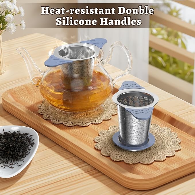 Tea Infuser for Loose Leaf Tea,Stainless Steel Tea Infuser with Heat Proof Silicone Handles,Extra Fine Mesh Tea Strainers Filter Fine Tea Leaves Effectively,Fits TeaPots/Mugs