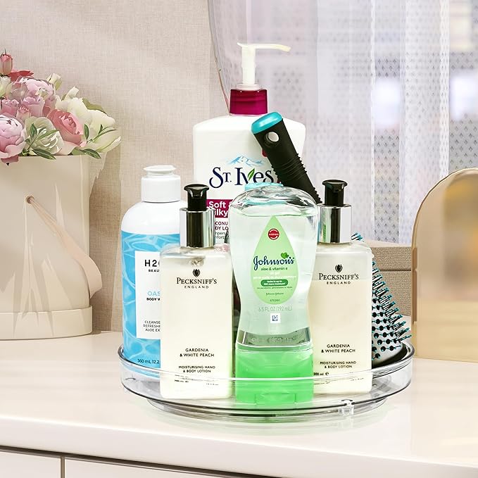 Sorbus 9 Inch Flat Clear Lazy Susan Organizer, Turntable Organizer for Spice Organization for Cabinet, Lazy Susan Turntable for Kitchen, Home, Office, Closet, Laundry Room Organization (4-Pack)