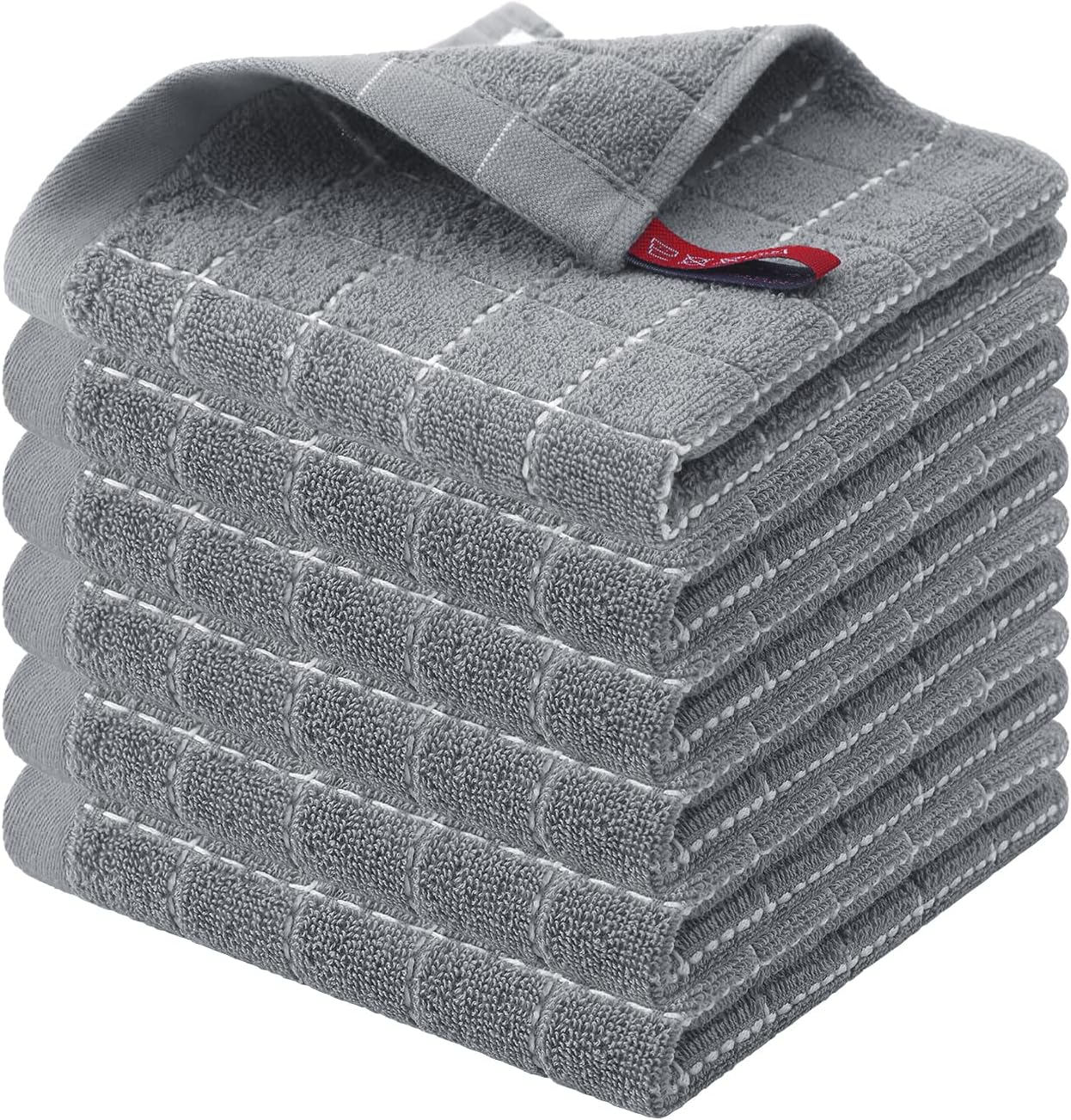 Homaxy 100% Cotton Terry Kitchen Dish Cloths, Ultra Soft and Absorbent Dish Towels for Kitchen, Suitable for Drying and Washing Dishes, 6 Pack, 12 x 12 Inches, Grey