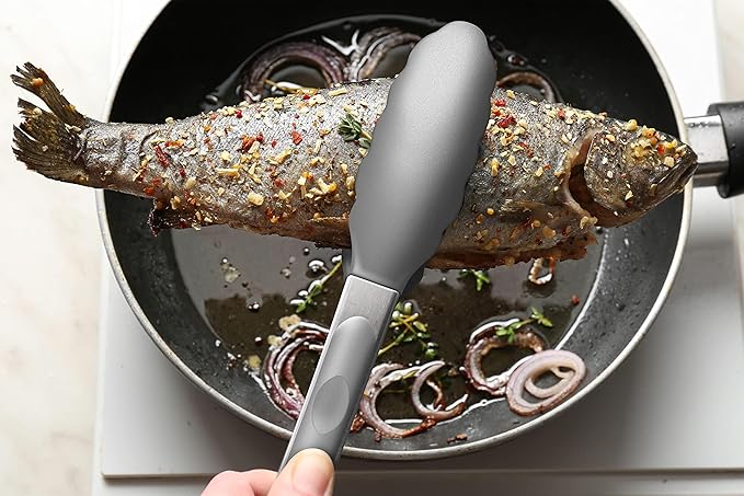 2 Pack Grey Kitchen Tongs, Premium Silicone BPA Free Non-Stick Stainless Steel BBQ Cooking Grilling Locking Food Tongs, 9-Inch & 12-Inch