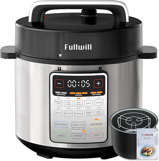 Fullwill Electric Pressure Cooker Uni 6qt, 9-in-1 Multi-Functional Slow Cooker, Rice Cooker, Yogurt Maker, Cake Maker, Sauté Pan, Steamer, Food Warmer, Soup Maker