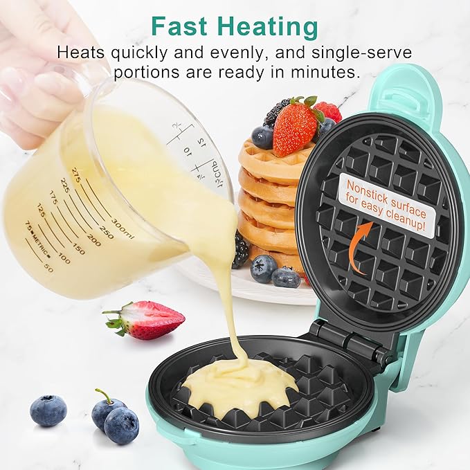 CROWNFUL Mini Waffle Maker, 4" Chaffle Maker with Compact Design, Easy to Clean, Non-Stick Surface, Recipe Guide Included, Perfect for Breakfast, Dessert, Sandwich, or Other Snacks