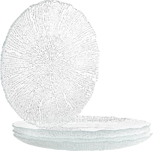 Vikko Salad Plate, Set of 4 Glass Plates, 8.5 Inch Dessert, Salad, Appetizer Plate, Elegant Textured Glass Design, Stackable Plates, Dishwasher Safe