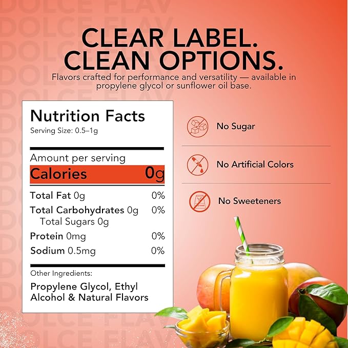 Dolce Foglia Mango Extract - 2 Ounce Water-Soluble Multipurpose Flavoring Ideal for Baked Goods, Beverages, Coffee, Desserts & Ice Cream - Mango Essence Perfect for Weight Management