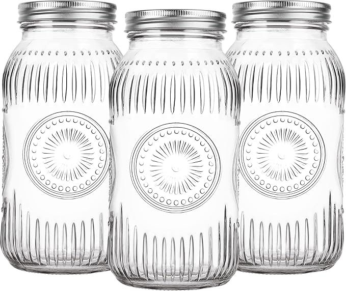 3 Pack Wide Mouth Mason Jars 64 oz - Large Half Gallon Glass Mason Jars with Airtight Lids and Bands for Pickling, Canning, Fermenting and Food Storage, Microwave & Dishwasher Safe