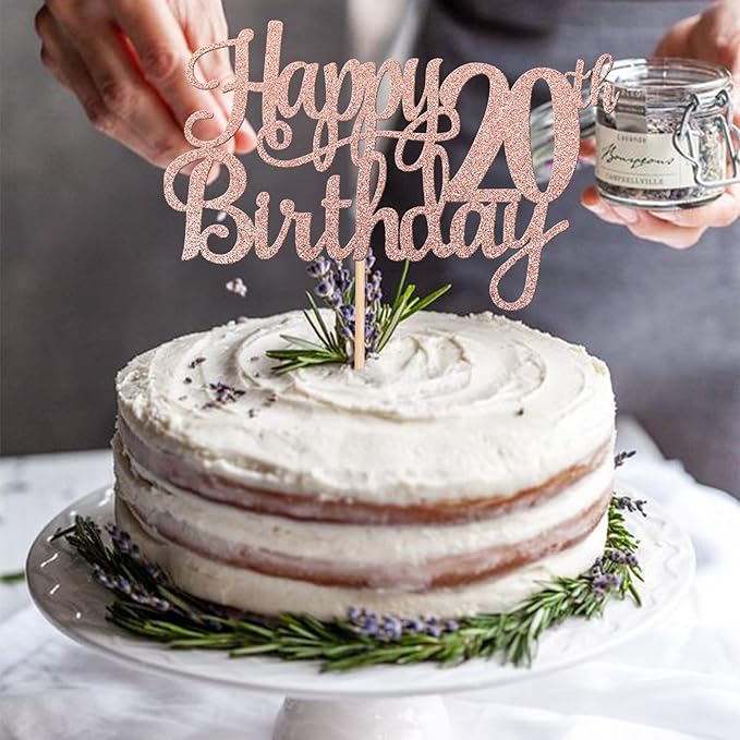 1 PCS Happy 20th Birthday Cake Topper Glitter Cheers to 20 Years Birthday Cake Pick Twenty 20 Fabulous Cake Decoration for Happy 20th Birthday Theme Party Decorations Supplies Rose Gold