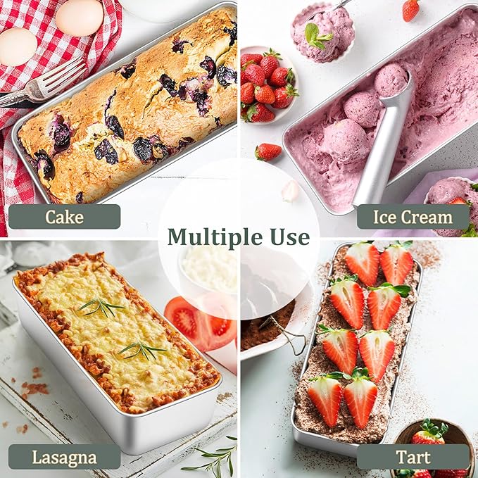 TeamFar Loaf Pan, 12 x 5 Inch Stainless Steel Loaf Pans for Baking Bread, 4 Pack Large Bread Loaf Baking Pan for Homemade Bread, Meatloaf, Cake, Brownies, Non-Toxic, Heavy-duty, Oven & Dishwasher Safe