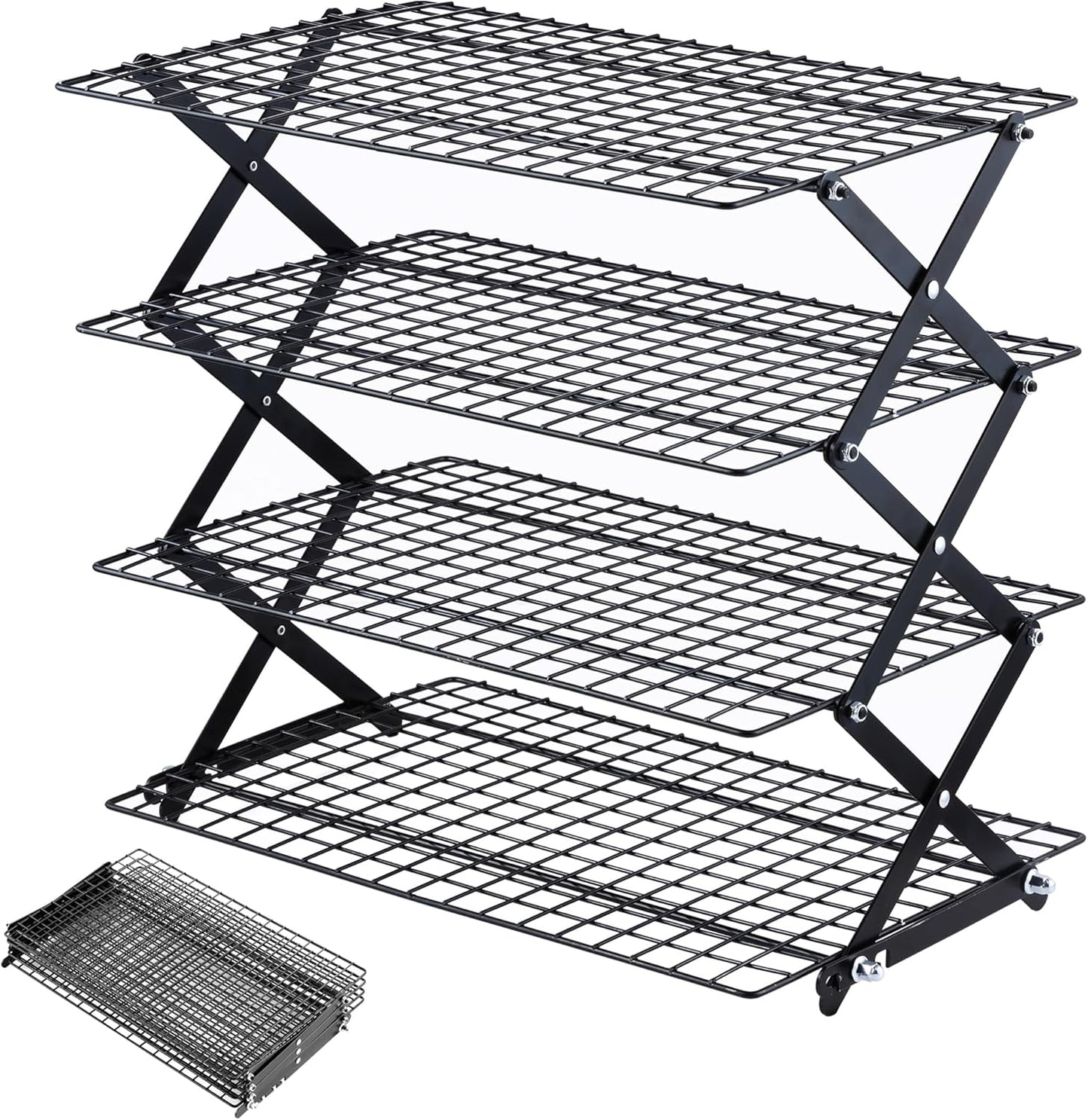 Pleafind 4 Tier Collapsible Cooling Rack - 3 Setting Design, Adjustable ＆ Stackable Baking Rack, 5 Modes Cooling Racks for Cooking and Baking, Roasting ＆ Grilling Gifts for Picnic Party