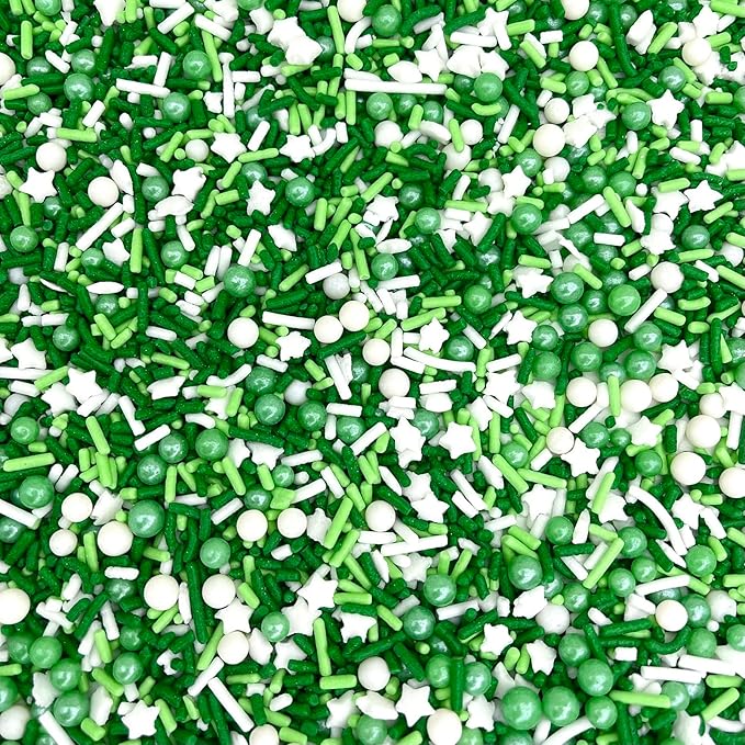 Manvscakes Sprinkles- Edible Cake and Cupcake Sprinkles with Assorted Shapes and Sizes for Parties, Metallic Sprinkle Mix for Cookies, Ice Cream, Cake and Cupcake Decorating, 4 oz (Green and Silver)