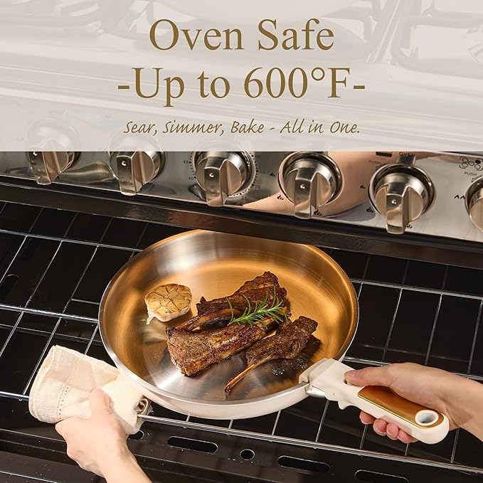 CAROTE 19pcs Tri-Ply Stainless Steel Cookware Set with Detachable Handle, Pots and Pans Set, Induction Kitchen Cooking Sets, RV/Camping Cookware, Outer Ceramic Layer, Oven Safe, Cream White