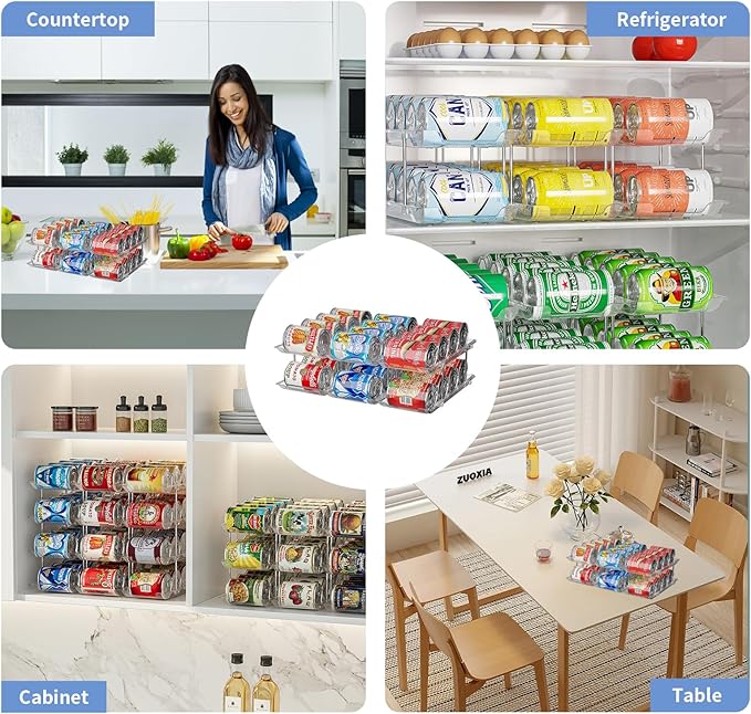 Can Organizer for Pantry Free Combination Can Dispenser,Clear 2 Pack 2 Tier Storage Rack for 48 Cans Suitable for Cabinet Pantry Fridge Countertop (3 * 2)