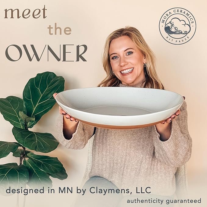 Mora Ceramic Large Serving Bowls- Set of 2 Oval Platters for Entertaining. Modern Kitchen Dishes for Dinner, Fruit, Salad, Turkey, etc. Oven, Dishwasher Safe, 110/80 oz, 16" / 14.6" - Earl Grey