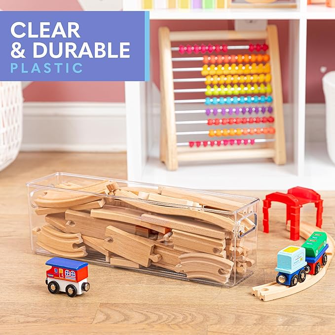 Plastic Food Storage Clear Container Bin with Handles for Organizing Kitchen, Pantry, Refrigerator, Freezer, Pantry, Cabinet, Closet, Bathroom. 14”x4”x5”