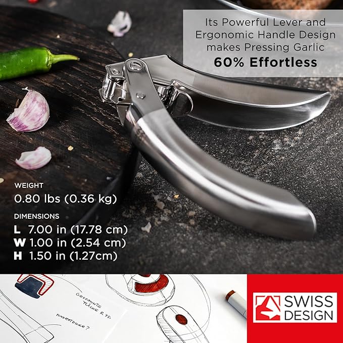 Kuhn Rikon Epicurean Garlic Press, Stainless Steel, 6.5 x 1 x 1.5 inches, Silver