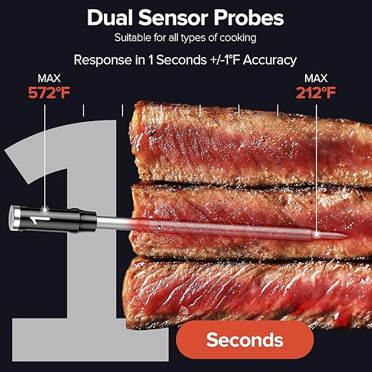 Smart Wireless Meat Thermometer with Dual Probes - Advanced Bluetooth Cooking Thermometer for Perfect Grilling, Smoking, Oven Roasting & Air Frying, Long Range Monitoring & Smart Alerts
