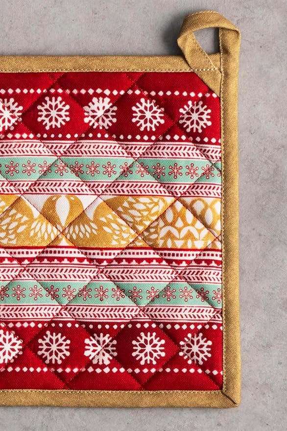 Maison d' Hermine Pot Holders 100% Cotton Heat Resistant Potholders 8" x 8" Hot Pads with Loop BBQ, Cooking, Baking, Grilling, Kitchen, Handling Hot Pans (Pack of 1, Sofia)