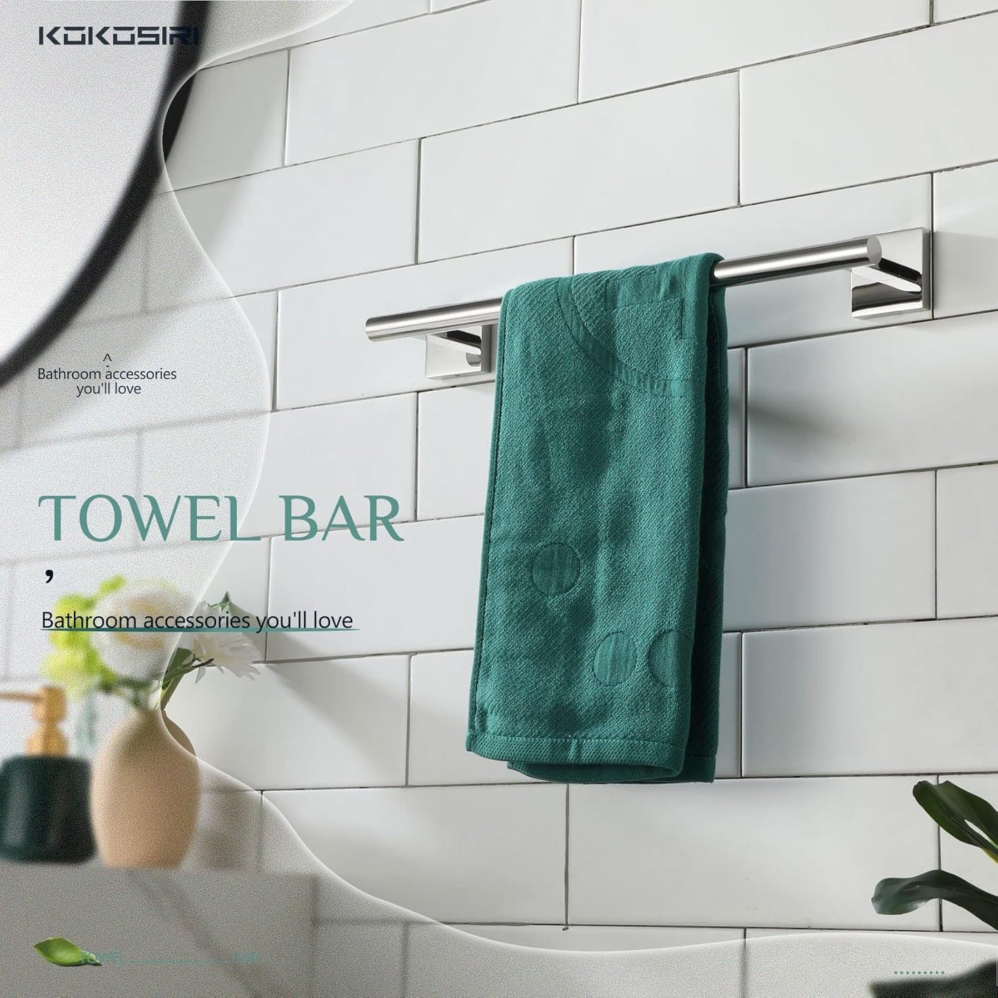 KOKOSIRI Hand Towel Bar 16 Inch Bathroom Towel Holder for Bath Kitchen Toilet Wall Mounted Chrome Stainless Steel B4005CH-L16