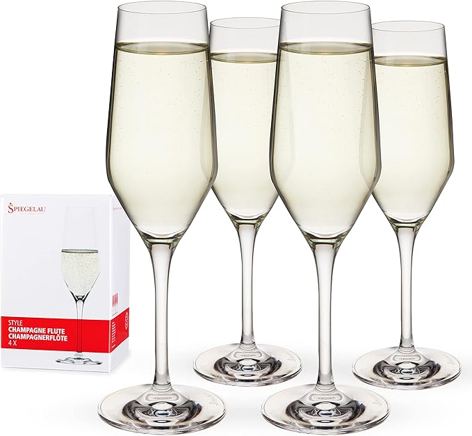 Spiegelau Style Champagne Wine Glasses Set of 4 - European-Made Crystal, Classic Stemmed, Dishwasher Safe, Professional Quality Wine Glass Gift Set - 8.5 oz