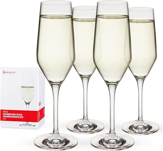 Spiegelau Style Champagne Wine Glasses Set of 4 - European-Made Crystal, Classic Stemmed, Dishwasher Safe, Professional Quality Wine Glass Gift Set - 8.5 oz