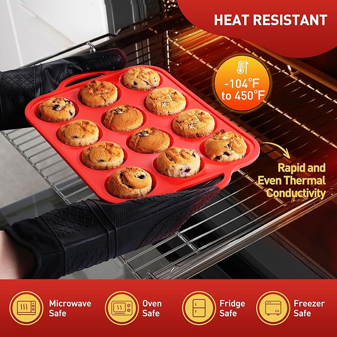 2 Packs 12 Cups Silicone Muffin Pan for Baking with Metal Reinforced Frame Regular Size Cupcake Pan Tray Egg Bites Silicone Cookie Molds Muffin Tin Tart Pans Sheet Set for Oven Dishwasher Safe