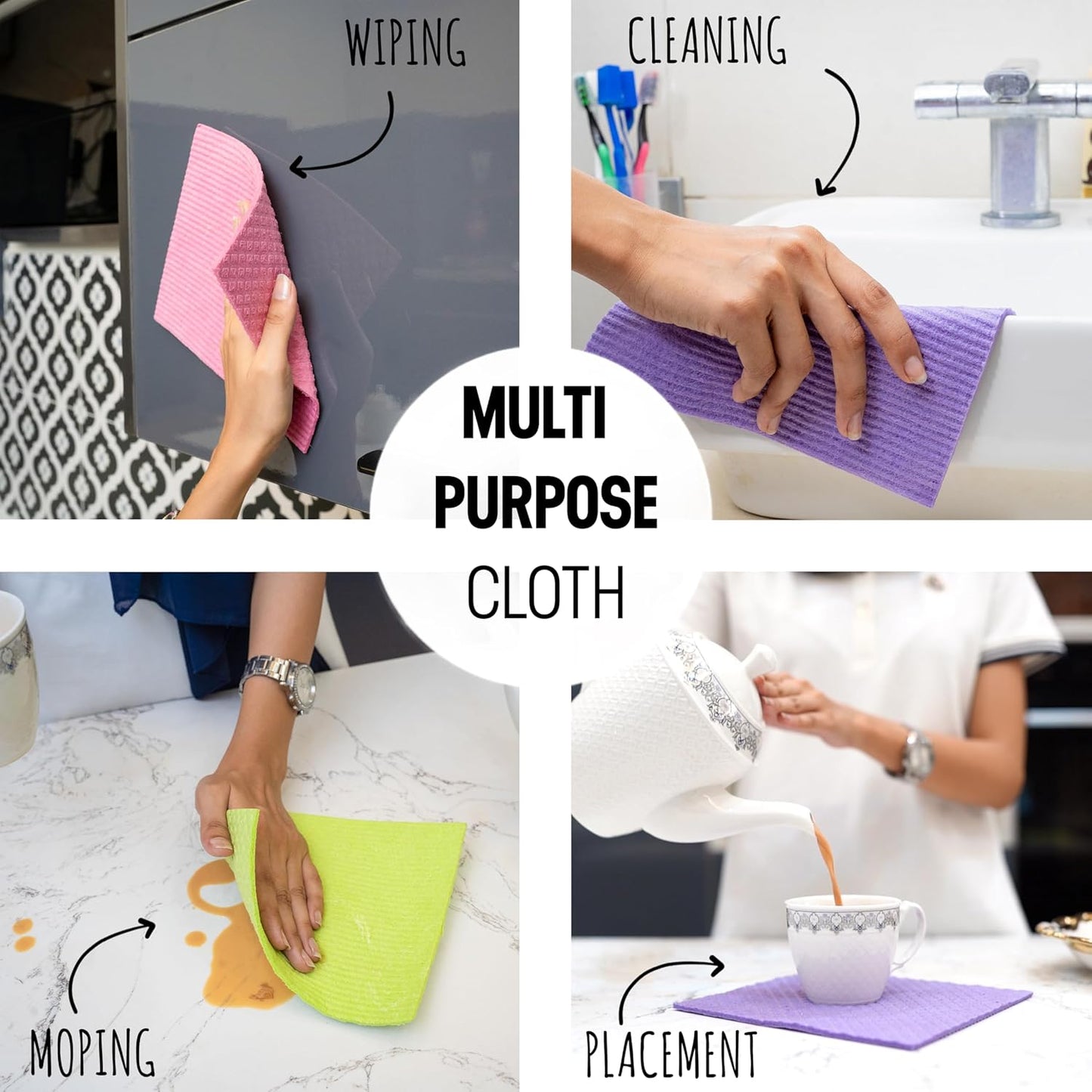 Swedish Dishcloths for Kitchen 10 Pack – Reusable Swedish Dish Cloths That Don't Smell, Oeko-TEX Certified Eco-Friendly Dish Cloths