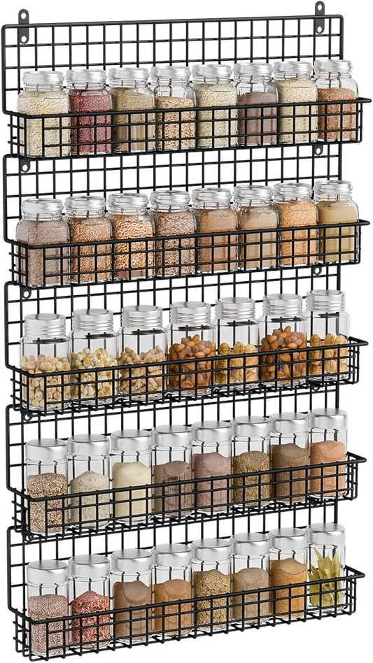 X-cosrack Spice Rack Organizer, 5-Tier Wall Spice Rack, Stackable Hanging Spice Jars Storage Racks, Great for Kitchen and Pantry, Up to Storage 48 Jars(Patent No.:D909138S)