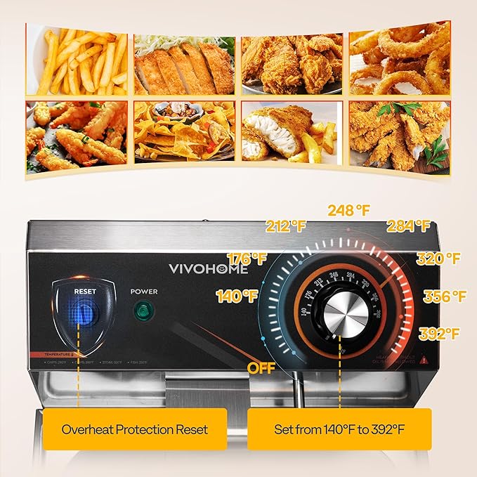 VIVOHOME 1700W 20 QT Electric Deep Fryer with 11.6 QT Removable Basket, Overheat Protection and Temperature Control for Commercial and Home Use