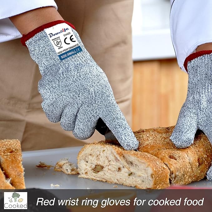 Dowellife Cut Resistant Gloves Food Grade Level 5 Protection, Safety Kitchen Cuts Gloves for Oyster Shucking, Fish Fillet Processing, Mandolin Slicing, Meat Cutting and Wood Carving. (X-Large-2 Pairs)