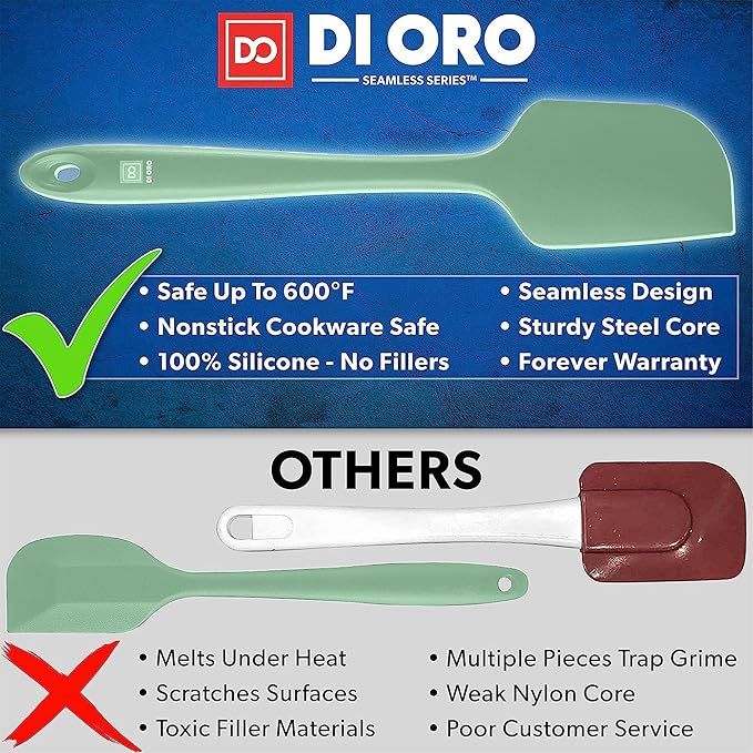 DI ORO Silicone Spatula Set - Rubber Kitchen Spatulas for Baking, Cooking, & Mixing - 600°F Heat-Resistant & BPA Free Silicone Scraper Spatulas for Nonstick Cookware - Dishwasher Safe (5pc, Sage)
