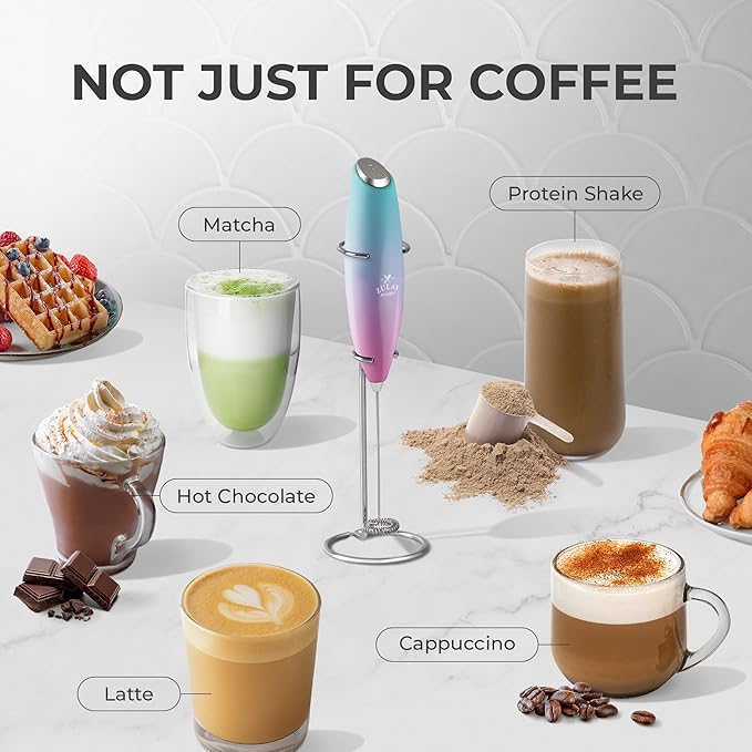 Zulay Powerful Milk Frother Handheld Foam Maker for Lattes - Whisk Drink Mixer for Coffee, Mini Foamer for Cappuccino, Frappe, Matcha, Hot Chocolate by Milk Boss (Bubblegum)