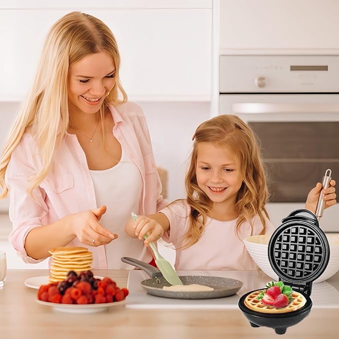 3 in 1 Mini Waffles Maker with 5 Removable Plates-Make Mini Waffles Donuts Pancakes or Eggs all in 1 Multi -Easy Cleaning & Storing- Holiday Gift(Black)