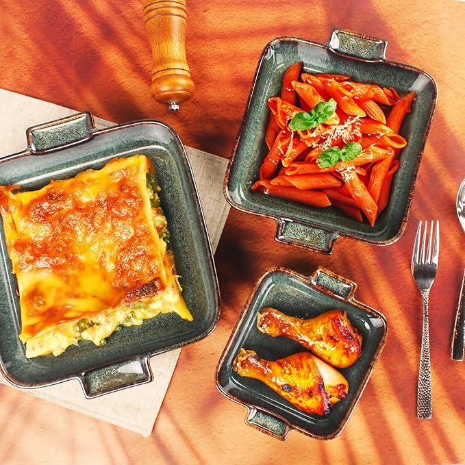 Ceramic Casserole Baking Dish, 2 Quarts Baking Dish for Oven, Lasagna Pans, Oven Safe Durable Bakeware for Kitchen Home Decor, Banquet and Dinner, Square 1 pieces, 9.5 x9.5 Inch