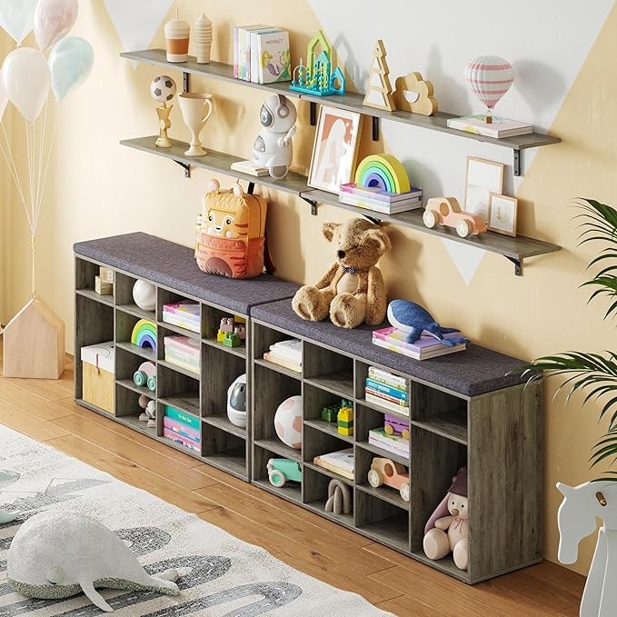 DINZI LVJ Long Wall Shelves, 55.1Inch Wall Mounted Shelves Set of 2, Extra Large Floating Storage Ledges with Sturdy Metal Brackets for Living Room, Bathroom, Bedroom, Kitchen, Gray Wash