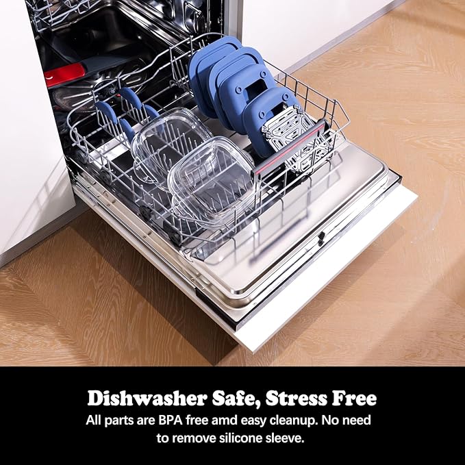 6 Cup Baking Dish Set - 2 Pack, 7 Inch Square Tempered Glass Food Storage Containers with Crispy Tray Compatible with Ninja Crispi Air Fryer - Oven, Microwave, Freezer and Dishwasher Safe