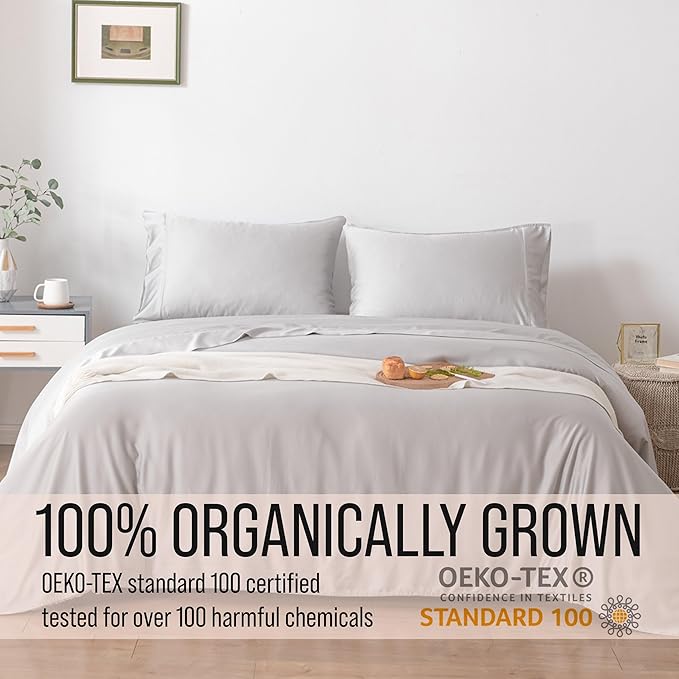 Bella Coterie Luxury Bamboo Viscose Full Size Sheet Set | 100% Organically Grown | Ultra Soft | Cooling for Hot Sleepers | 18" Deep Pocket [Grey Mist]