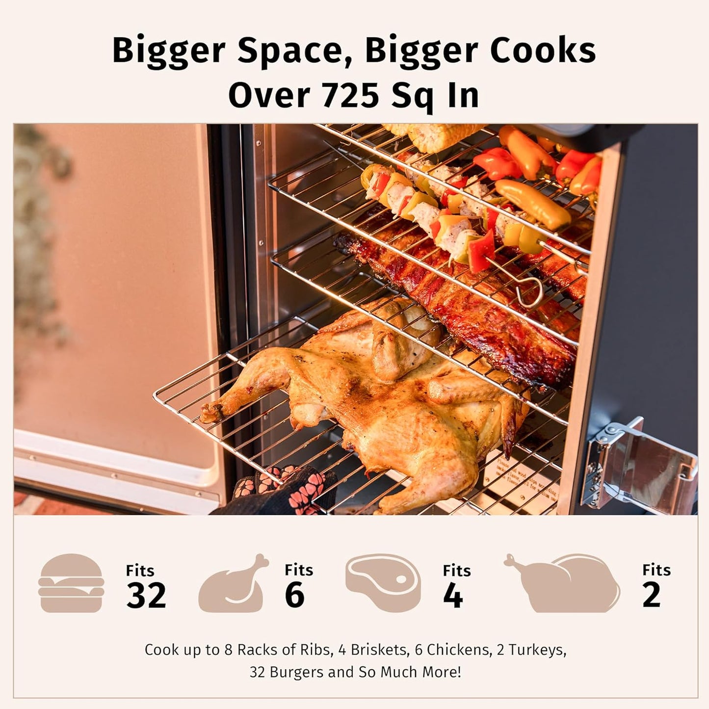 EAST OAK Ridgewood 30" Electric Smoker, Smoker with Side Wood Chip Loader, 725 Sq Inches of Cooking, Digital Control, 4 Removable Racks, Outdoor Kitchen, Night Blue