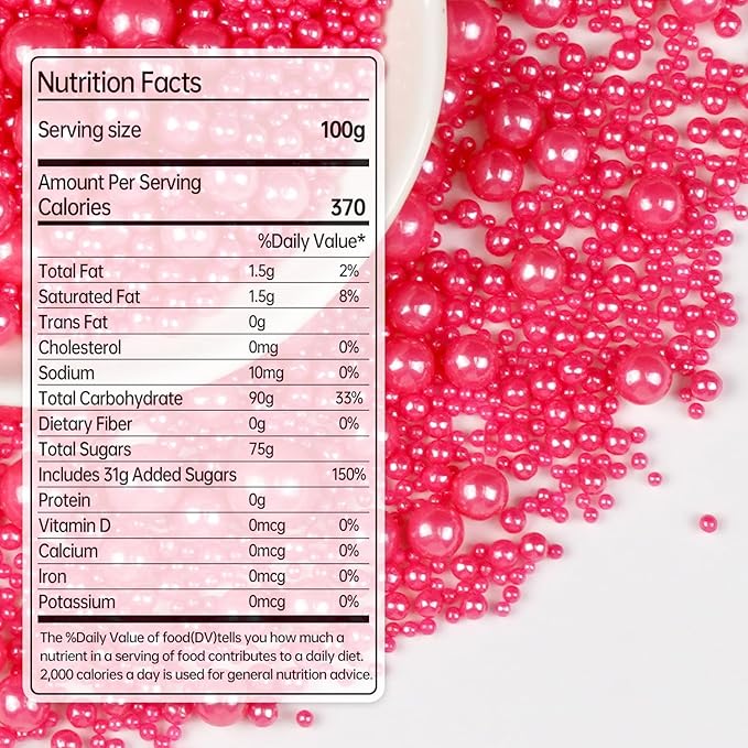 Deep Pink Pearl Sprinkles, Edible Candy Sugar Pearls, 150g/5.29oz, Pink Sprinkles for Cake Decorating, Baking Cake Decorations, Ice Cream Toppers, Cupcakes, Wedding Party Chirstmas Supplies