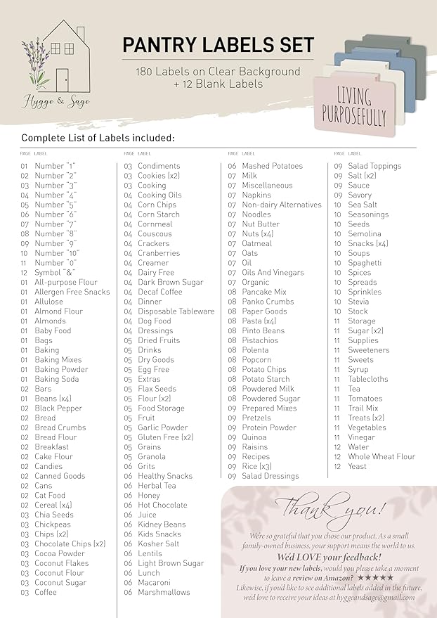 Hygge & Sage Pantry Labels for Containers Preprinted - 192 Waterproof Labels, Durable, Removable Kitchen Stickers, Clear With Black Print, Perfect for Use On Basket Labels, in Pantry, and Refrigerator