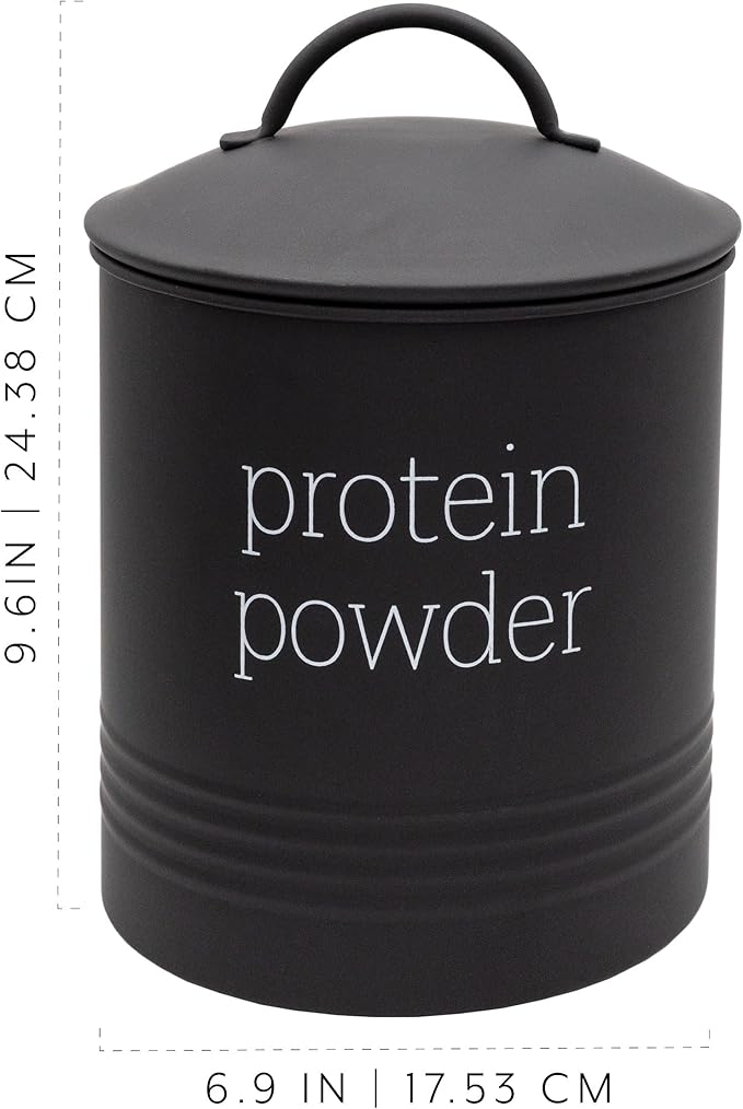 AuldHome Design Enamelware Protein Powder Canister (Black); Modern Farmhouse Style Storage for Kitchen