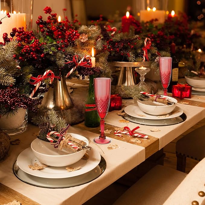 Plastic Champagne Flutes, 24PCS Dark Red Plastic Wine Glasses Goblets Reusable Champagne Flute for Weddings, Christmas, Bachelor Parties, Toasting, and Events(24, Dark Red)