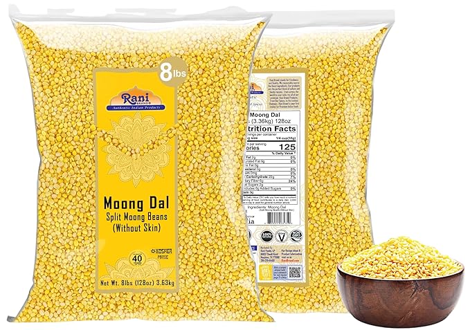Rani Moong Dal (Split Mung Beans Without Skin) Lentils Indian 128oz (8lbs) 3.63kg Bulk ~ All Natural | Gluten Friendly | Non-GMO | Kosher | Vegan | Indian Origin