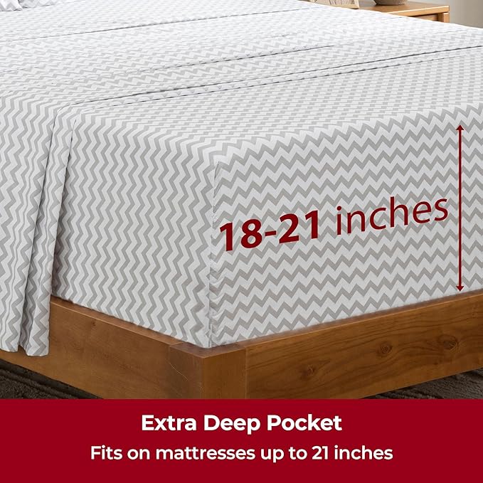 Mellanni Extra Deep Twin Sheets - 3 PC Iconic Collection Bedding - Hotel Luxury, Ultra Soft, Cooling Bed Sheets - Wrinkle, Fade, Stain Resistant (Twin, Chevron Gray)