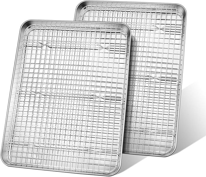 Half Sheet Baking Pan & Wire Rack, Leonyo 17.5" x 13" Large Stainless Steel Cookie Sheets with Cooling Rack Set, Nonstick & Oven Safe Commercial Baking Tray Pans - 4 Pack