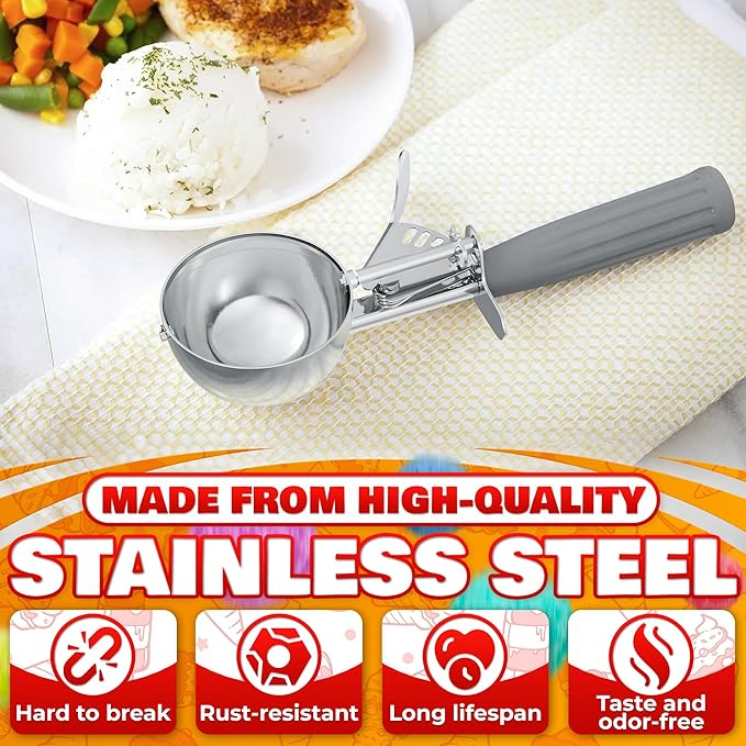 4 oz Ice Cream Scoop with Trigger Release #8 – Stainless Steel Versatile Tool for Baking, Cookies and Desserts Spoons, Easy-to-Clean, Dishwasher-Safe, Ergonomic Design for Precise Culinary Portions